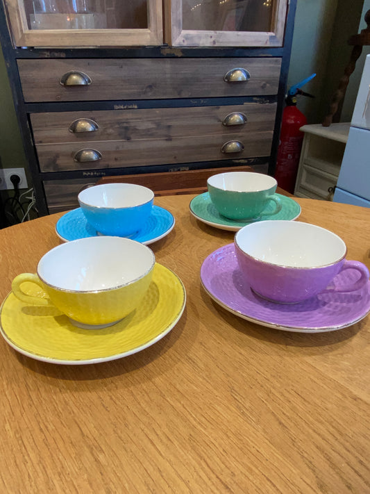 Lot de 4 tasses à café colorées - Digoin Sarreguemines