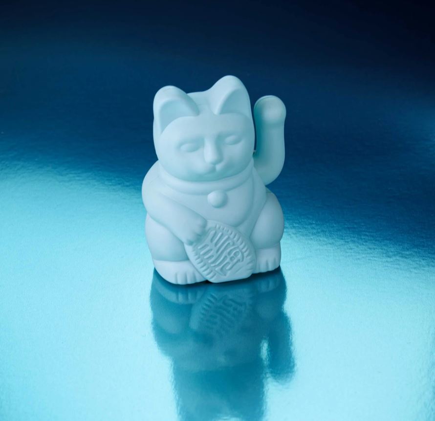 Mini lucky cat solaire bleu 'tendresse'