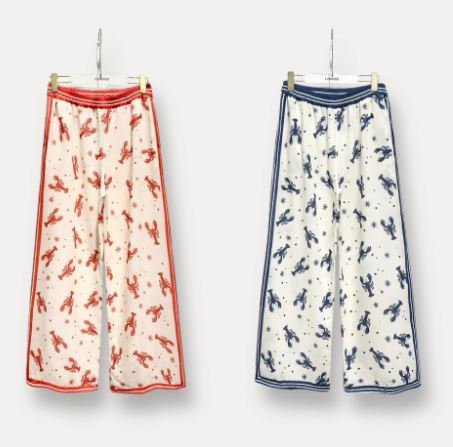 Pantalon imprimé "Homard" corail ou bleu - Taille Unique