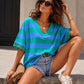 T-shirt marinière à col V et finitions dentelle - Taille S/M