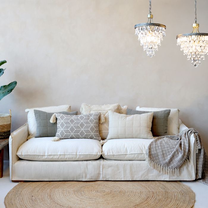 Canapé Lin Malo 5 Oreillers 220x95x75 cm Naturel
