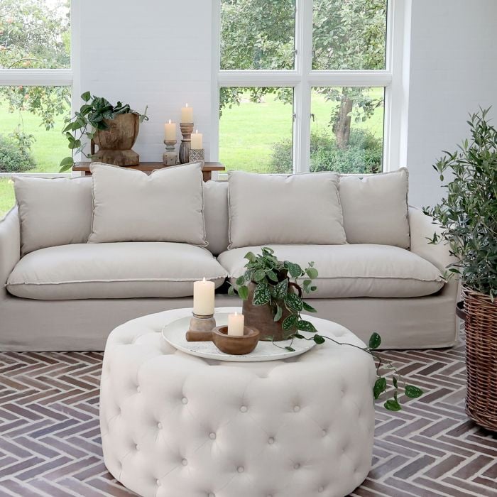 Canapé Malo Lin 5 Oreillers 220x95x75 cm Naturel