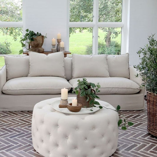 Canapé Malo Lin 5 Oreillers 220x95x75 cm Naturel