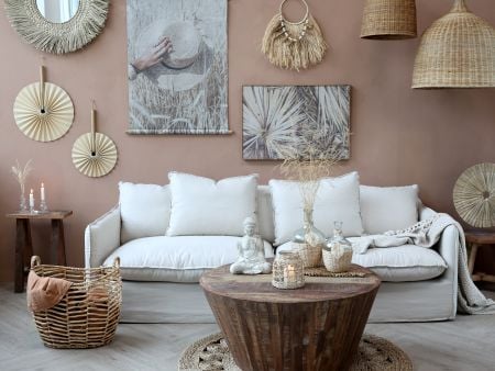 Canapé Malo Lin 5 Oreillers 220x95x75 cm Naturel