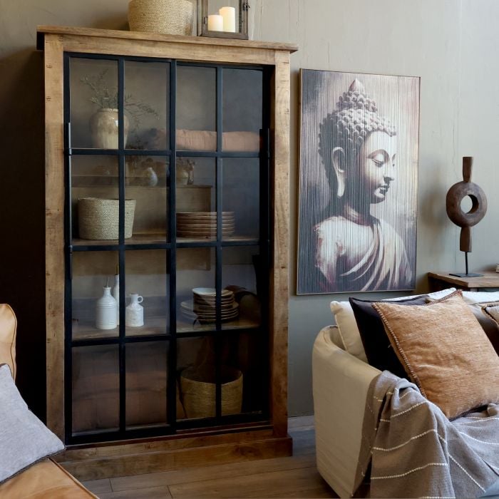 Armoire Vitrine Paris Chic Antique 2 Portes Coulissantes 190x110x45 cm