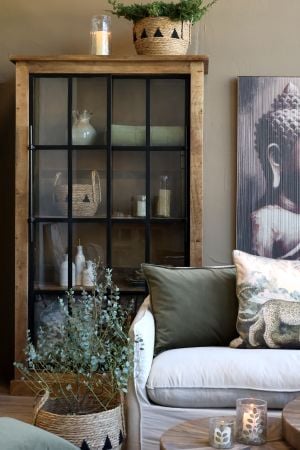 Armoire Vitrine Paris Chic Antique 2 Portes Coulissantes 190x110x45 cm