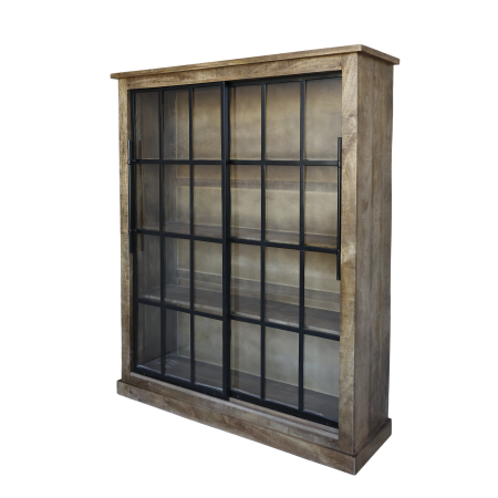 Armoire Vitrine Paris Chic Antique 2 Portes Coulissantes 190x150x45 cm Naturel