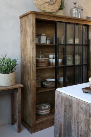 Armoire Vitrine Paris Chic Antique 2 Portes Coulissantes 190x150x45 cm Naturel