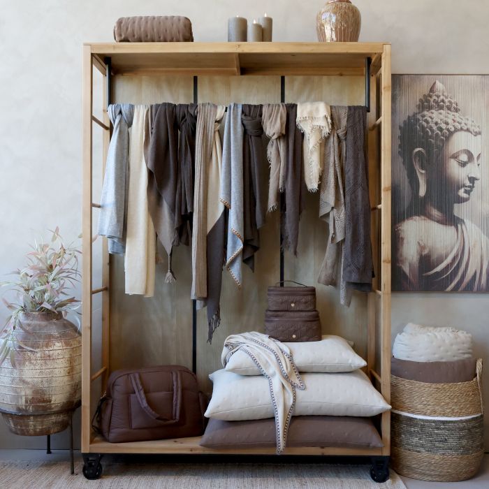 Étagère sur Roues Chic Antique Tringle à Vêtement 200x150x48 cm Naturel