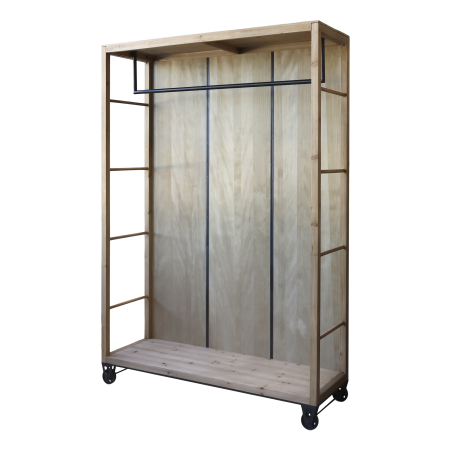 Étagère sur Roues Chic Antique Tringle à Vêtement 200x150x48 cm Naturel