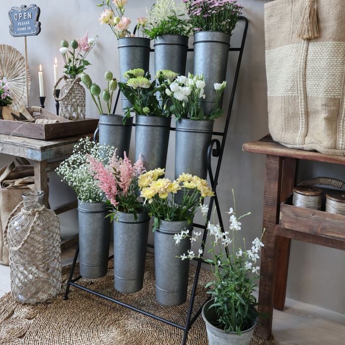 Étagère pour Fleurs Chic Antique 9 Cache-Pots 127x61x53 cm Zinc Antique