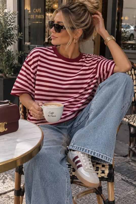 T-shirt Femme Oversize Rayé - Taille S/M