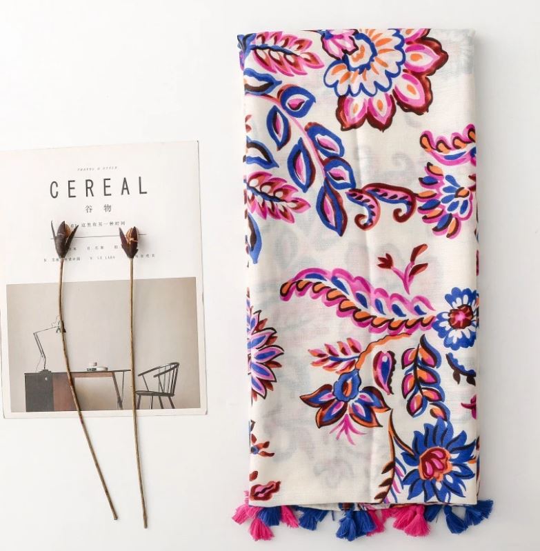 Foulard imprimé Fleur avec pompons