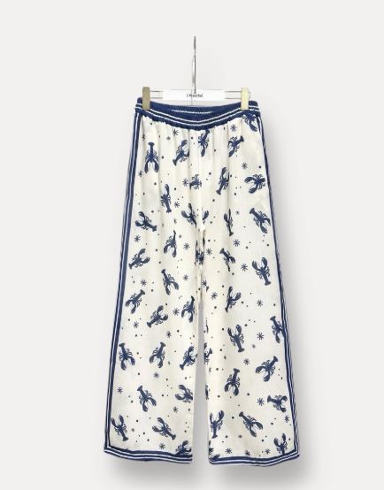 Pantalon imprimé "Homard" corail ou bleu - Taille Unique