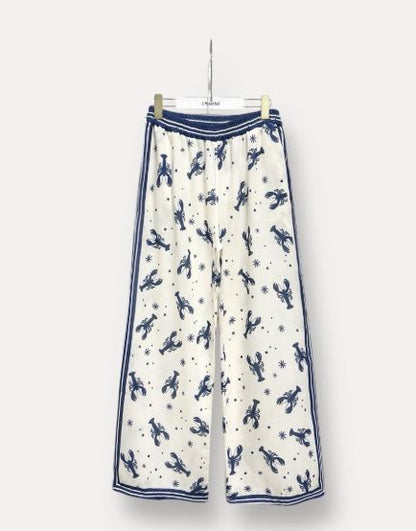 Pantalon imprimé "Homard" corail ou bleu - Taille Unique