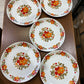 LOT DE 5 ASSIETTES PLATES FLEURS ROUGES ORANGES MOULIN DES LOUPS