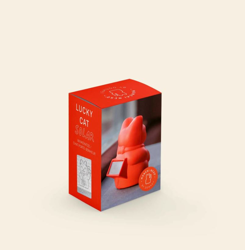 Mini lucky cat solaire orange néon 'énergie'