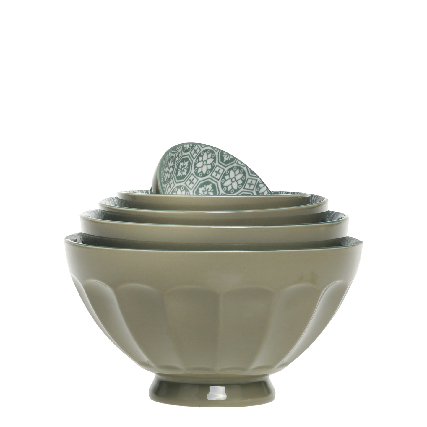 Set de 5 bols avec motif coloris olive