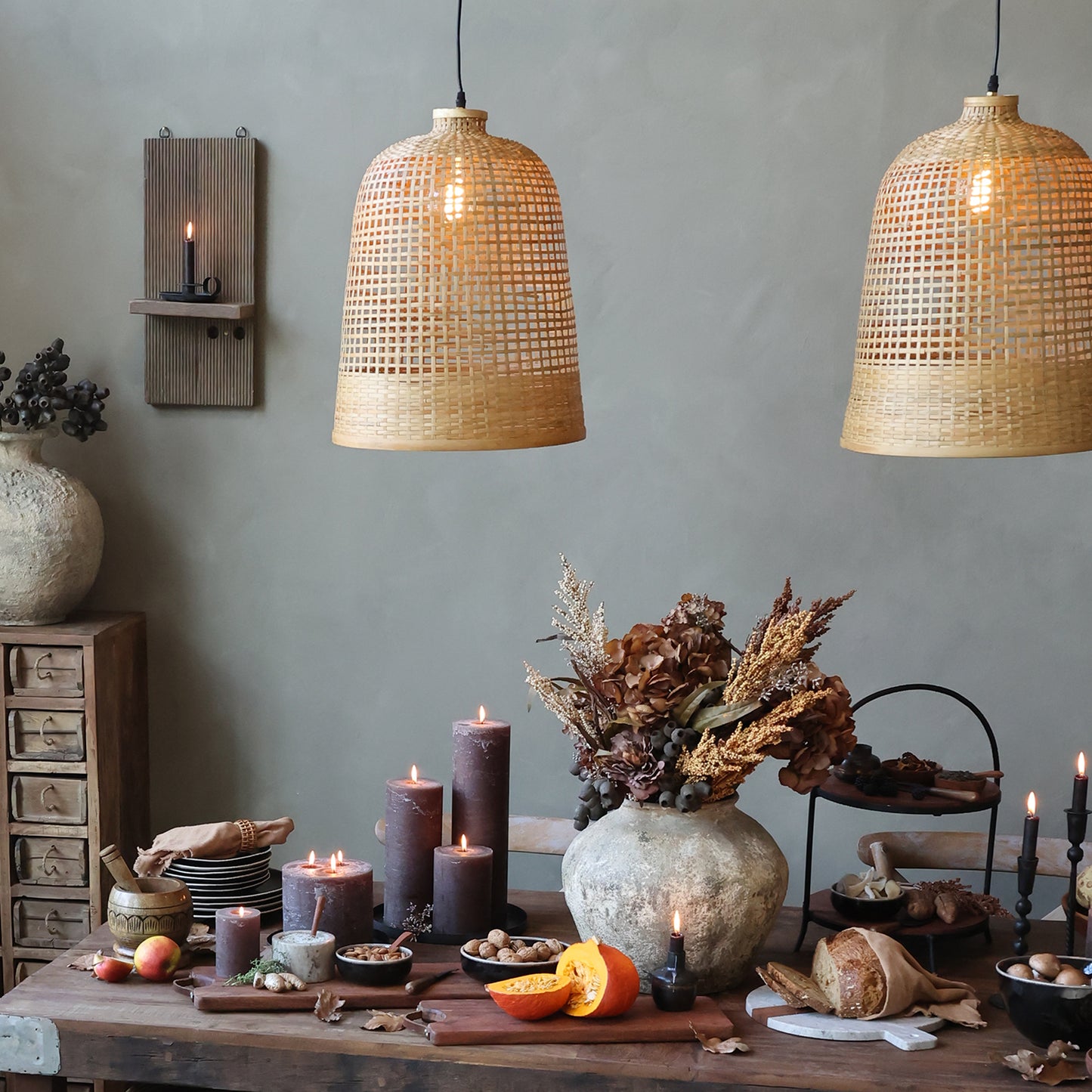 Grande suspension Lampe en bambou tressé