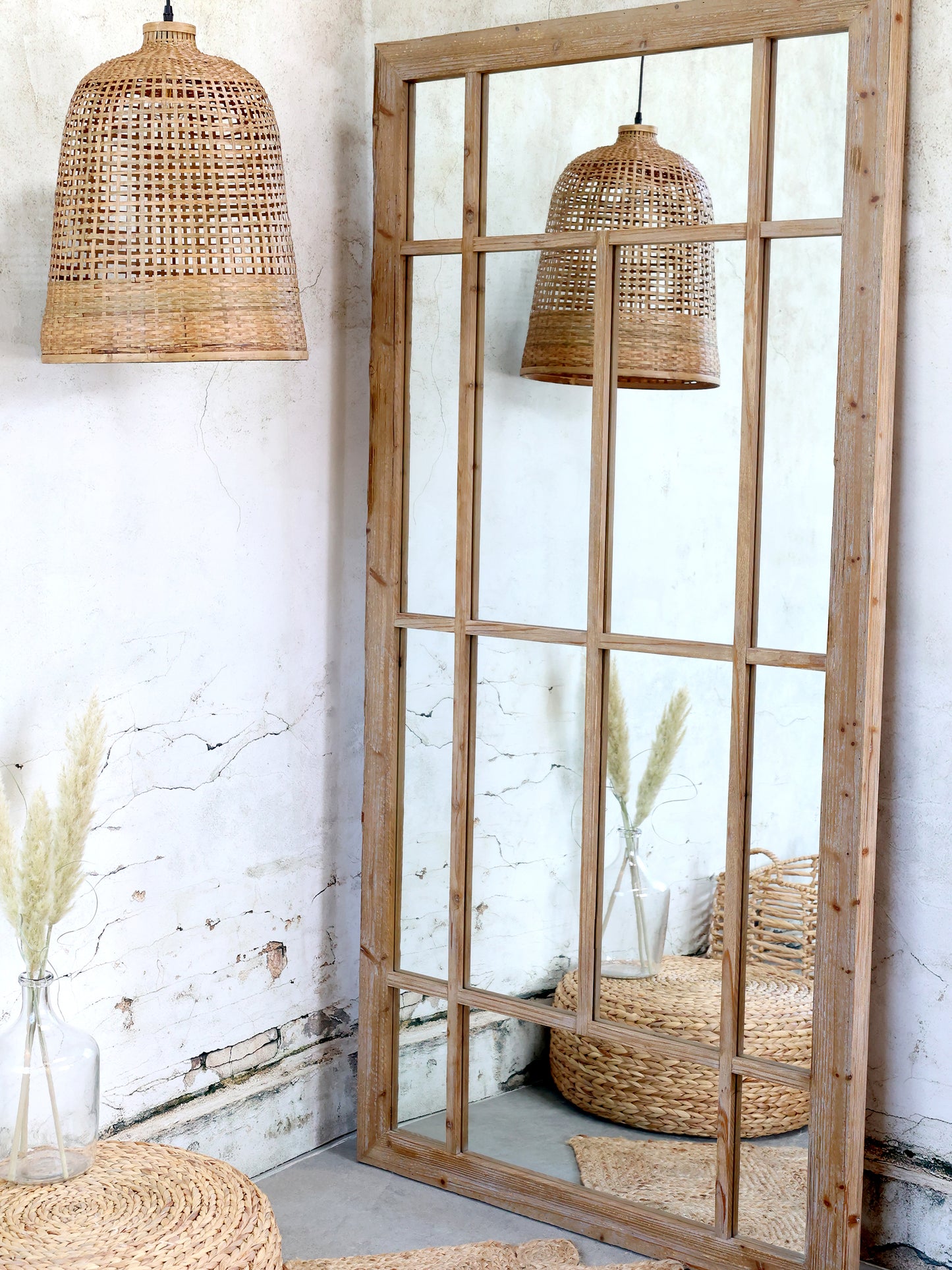Grande suspension Lampe en bambou tressé