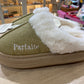 Chaussons à paillettes à message : PARFAITE