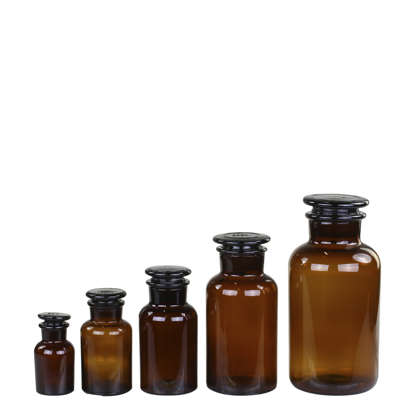 Lot de 5 verres d'apothicaire français avec couvercle Mocca