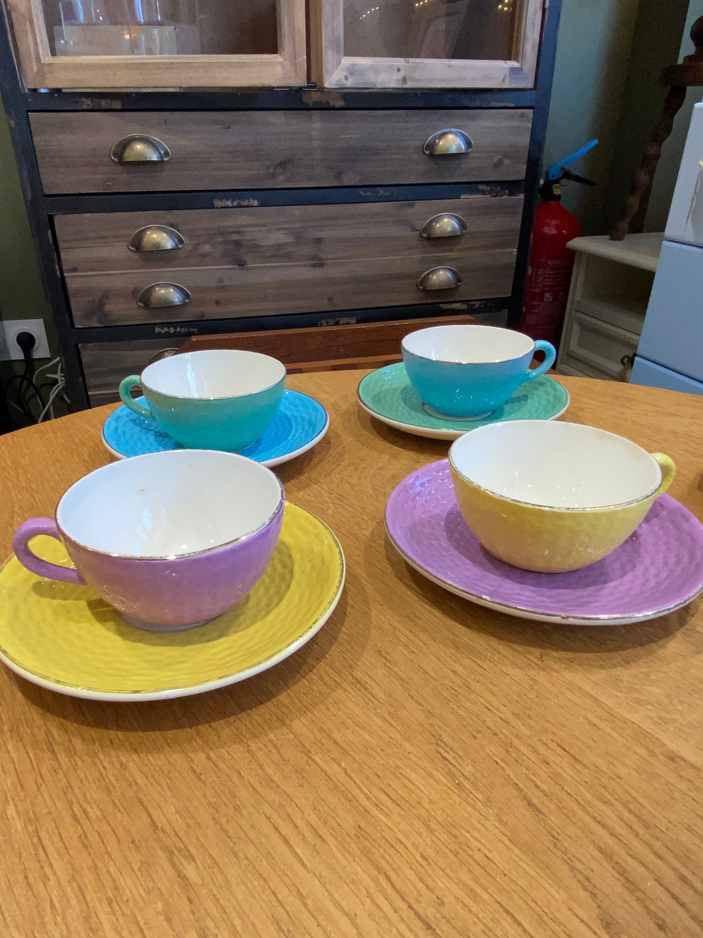Lot de 4 tasses à café colorées - Digoin Sarreguemines