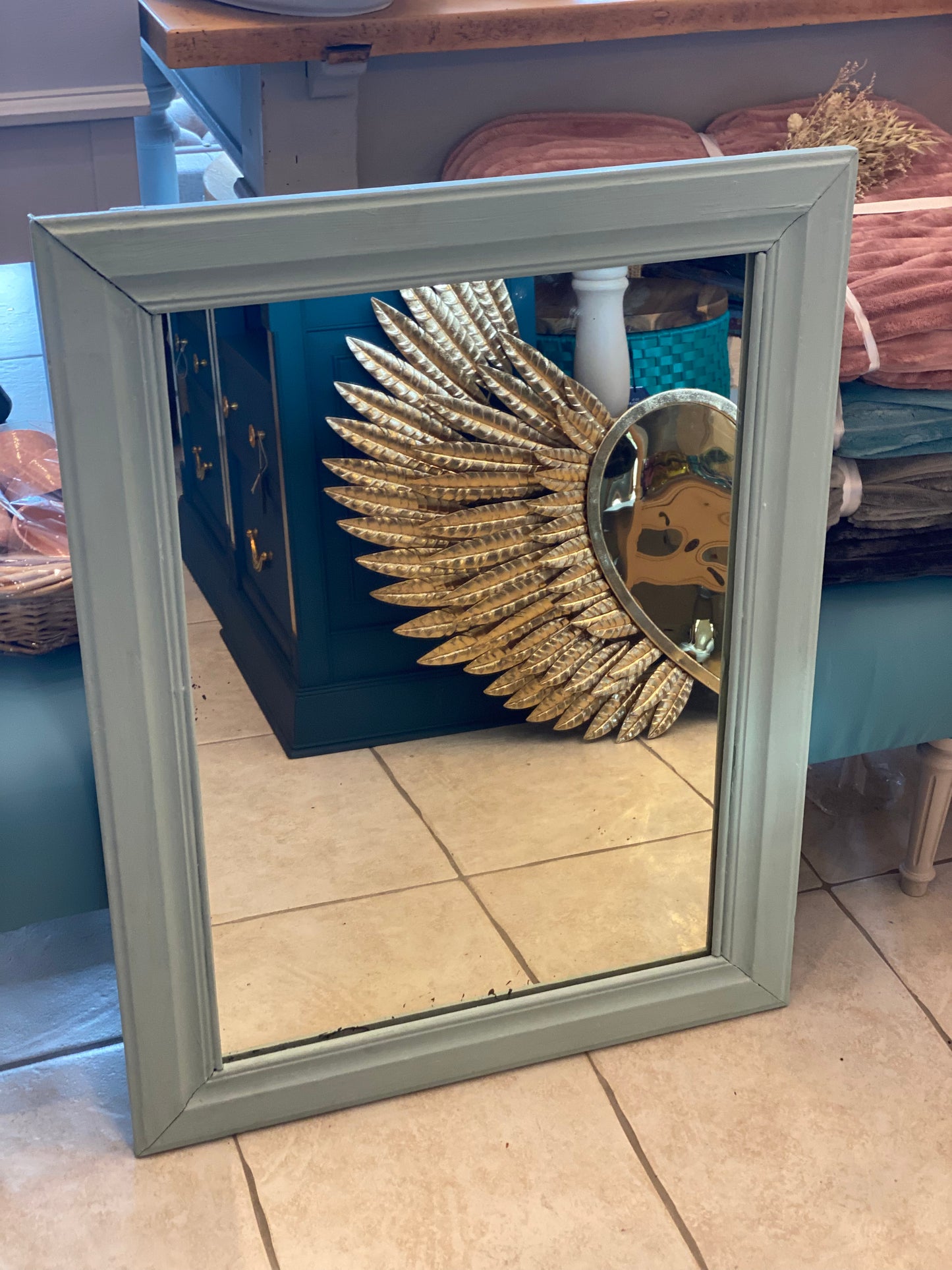 Miroir ancien en bois peint