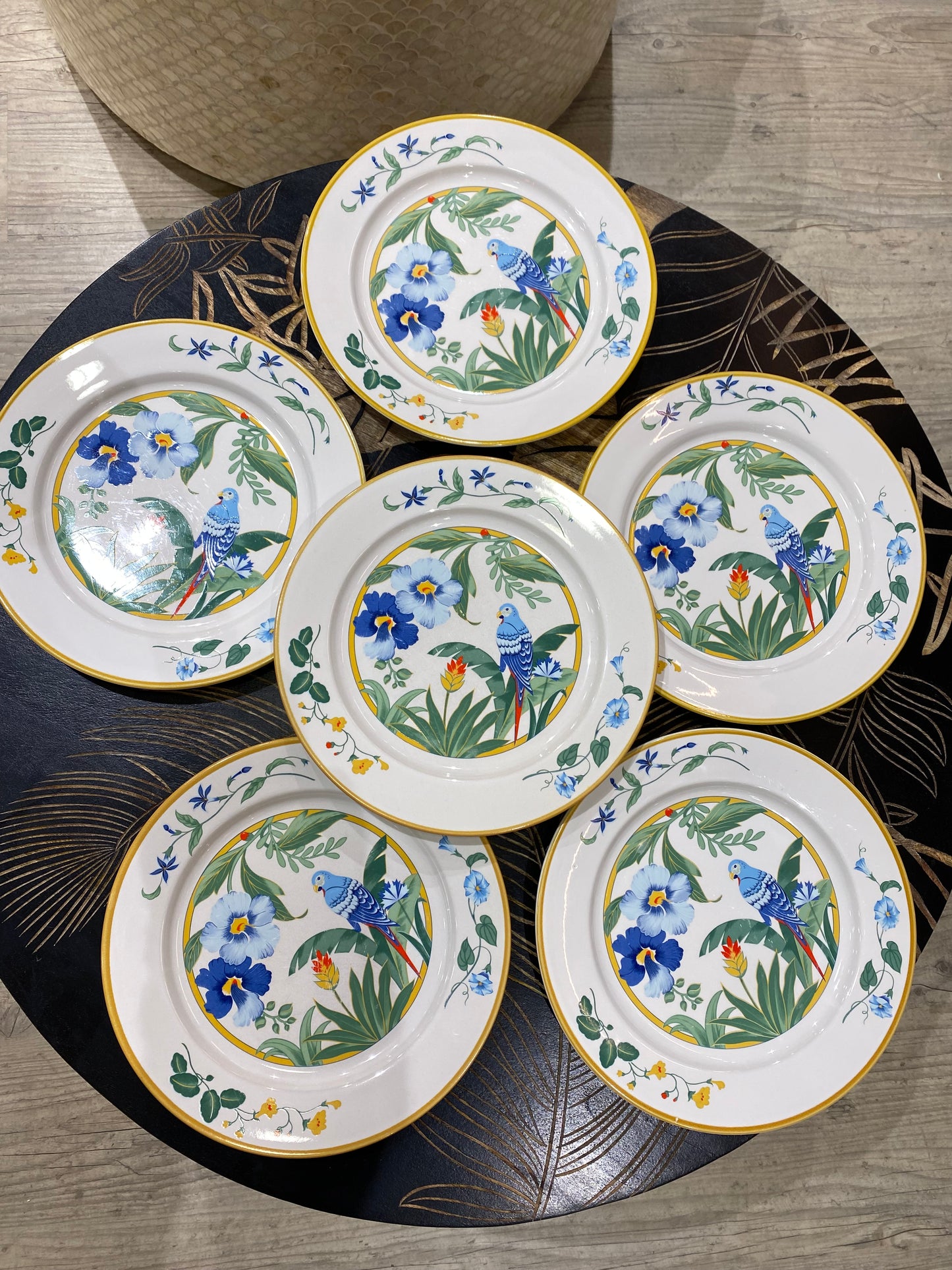 lot de 6 assiettes à dessert "ARA" Japon Hibiscus et Perroquet