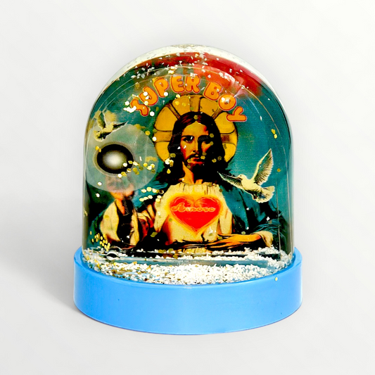 Boule à neige "Jesus, super boy" socle bleu