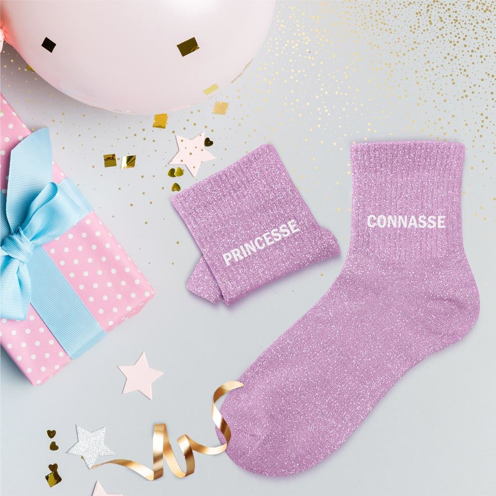 Chaussettes paillettes duo "PRINCESSE CONNASSE"