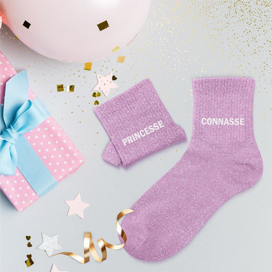 Chaussettes paillettes duo "PRINCESSE CONNASSE"