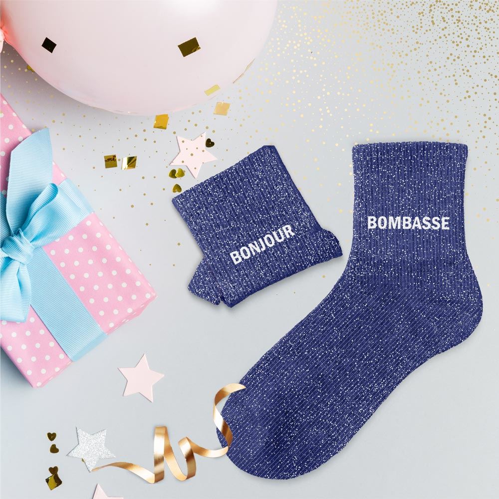 Chaussettes paillettes duo "BONJOUR BOMBASSE"