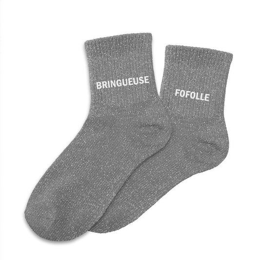 Chaussettes paillettes duo "BRINGUEUSE FOFOLLE"
