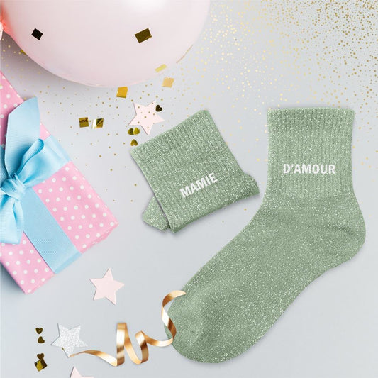 Chaussettes paillettes duo "MAMIE D'AMOUR"