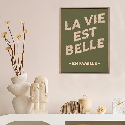 Toile tuftee "la vie est belle... en famille" - 30x40 cm