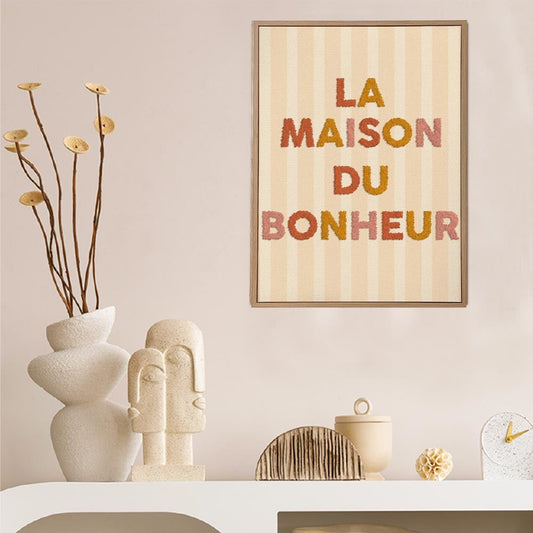 Toile tuftee "maison du bonheur" - 30x40 cm