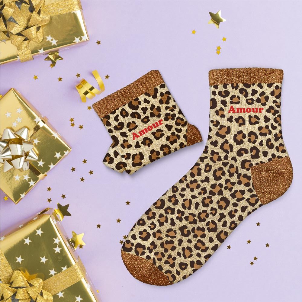 Chaussettes à paillettes léopard "amour"