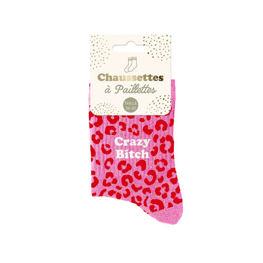 Chaussettes paillettes "crazy bitch"