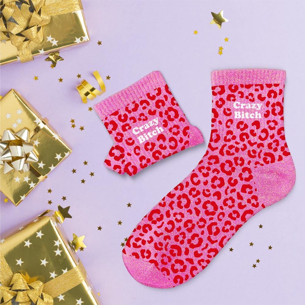 Chaussettes paillettes "crazy bitch"