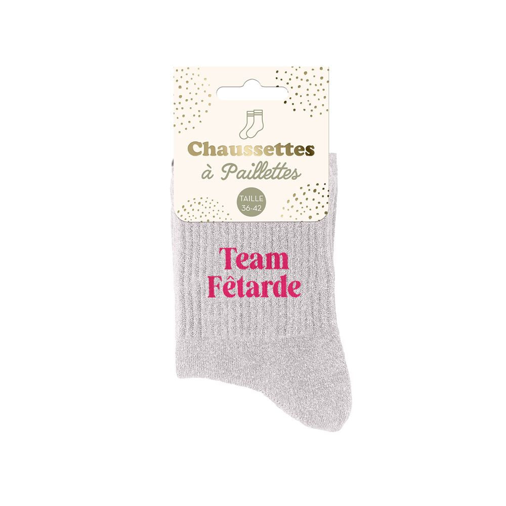 Chaussettes paillettes "team fêtarde"