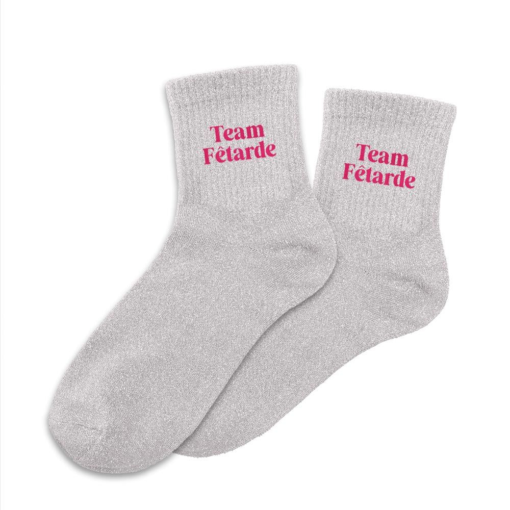 Chaussettes paillettes "team fêtarde"
