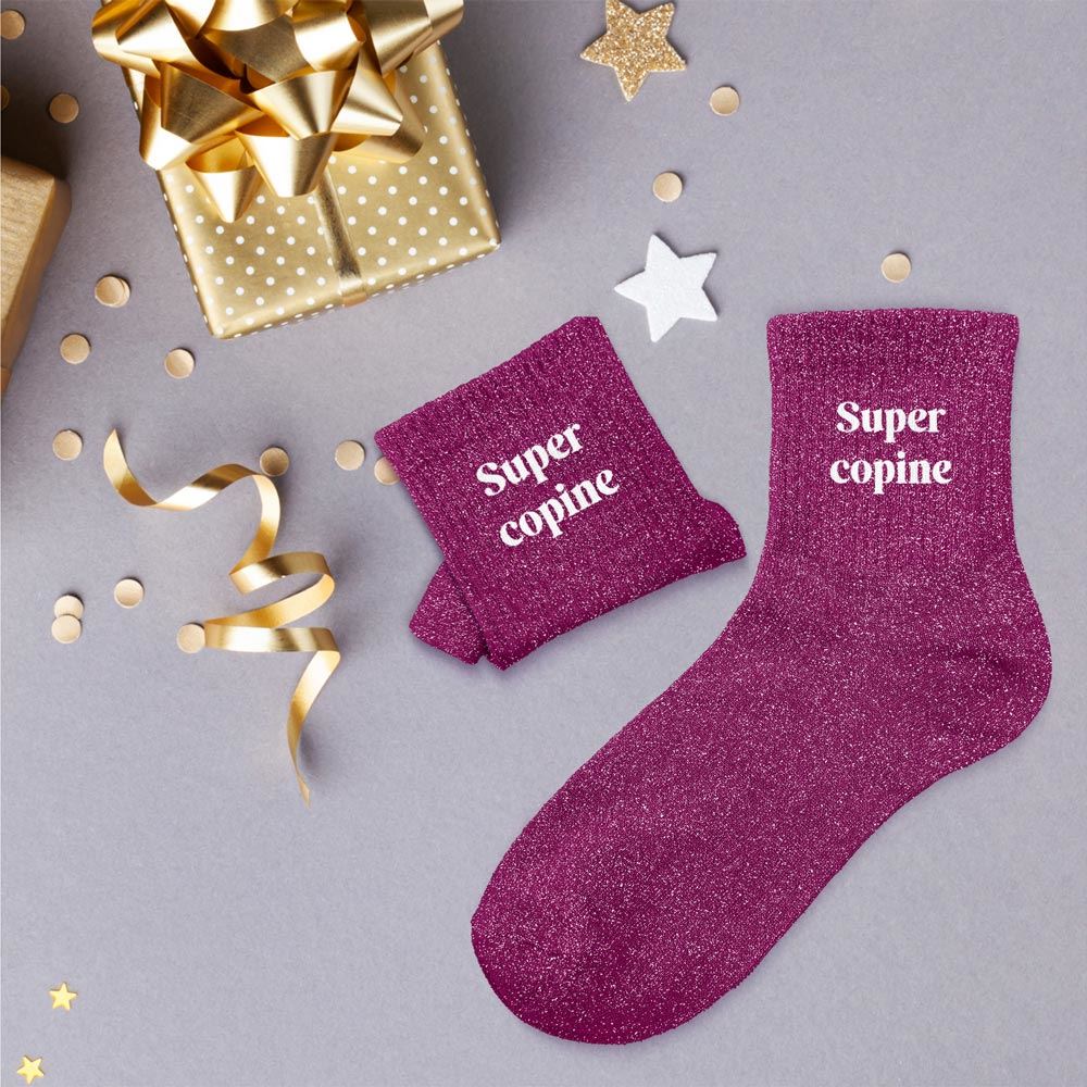 Chaussettes paillettes "super copine"