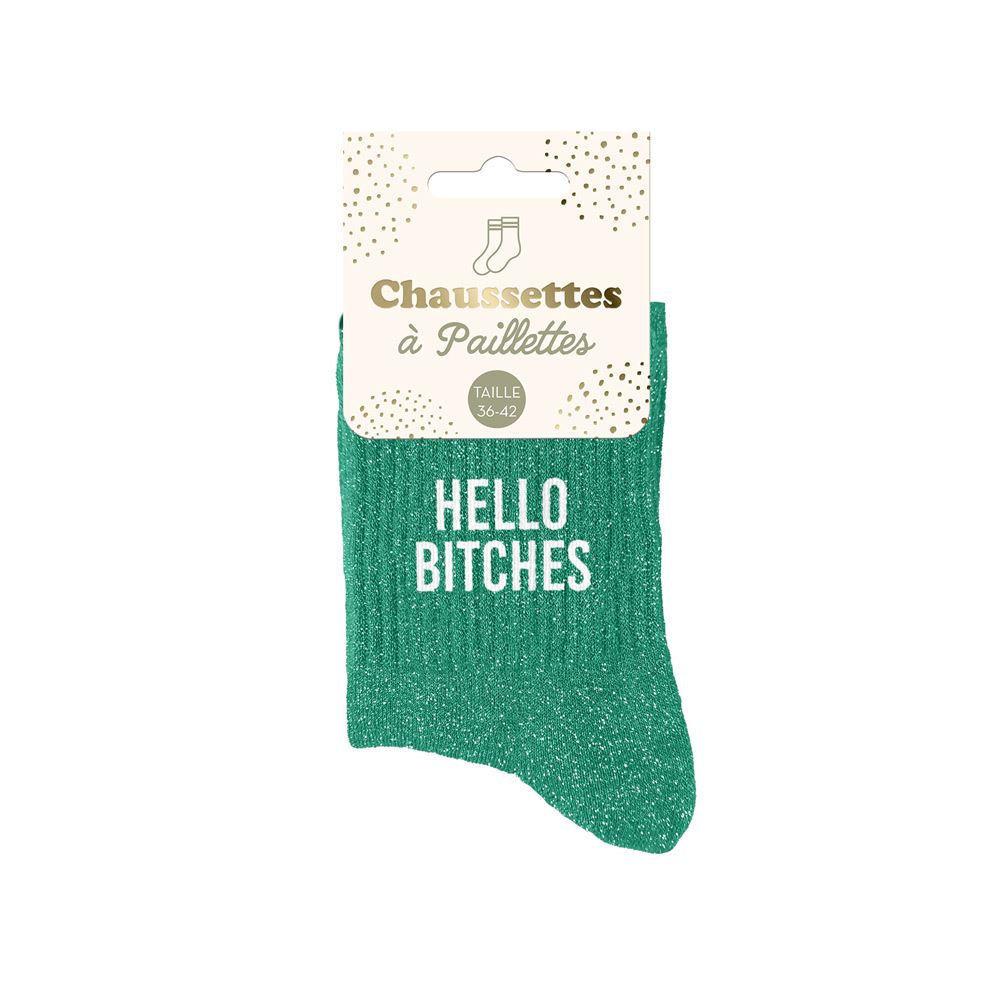 Chaussettes paillettes "hello bitches"