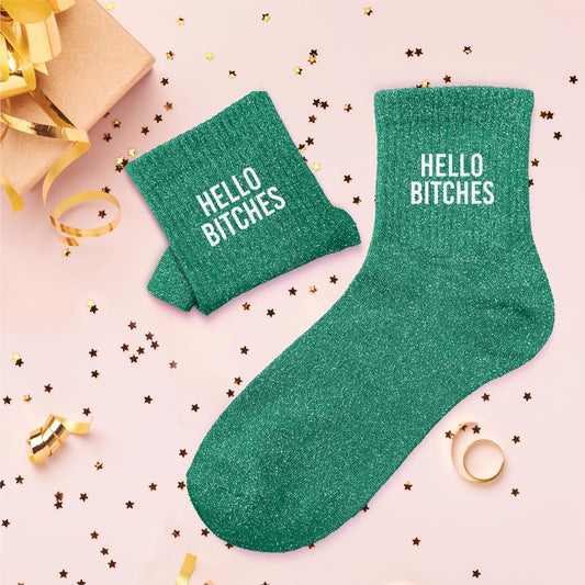Chaussettes paillettes "hello bitches"