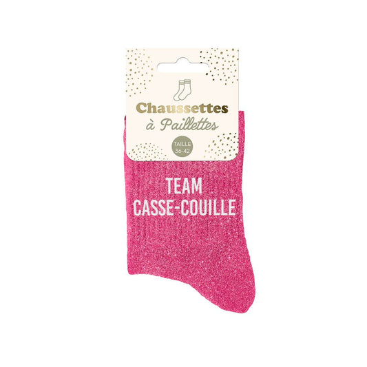 Chaussettes paillettes "TEAM CASSE-COUILLE"