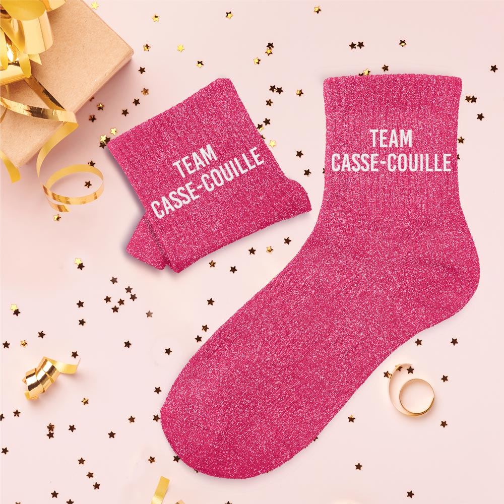 Chaussettes paillettes "TEAM CASSE-COUILLE"