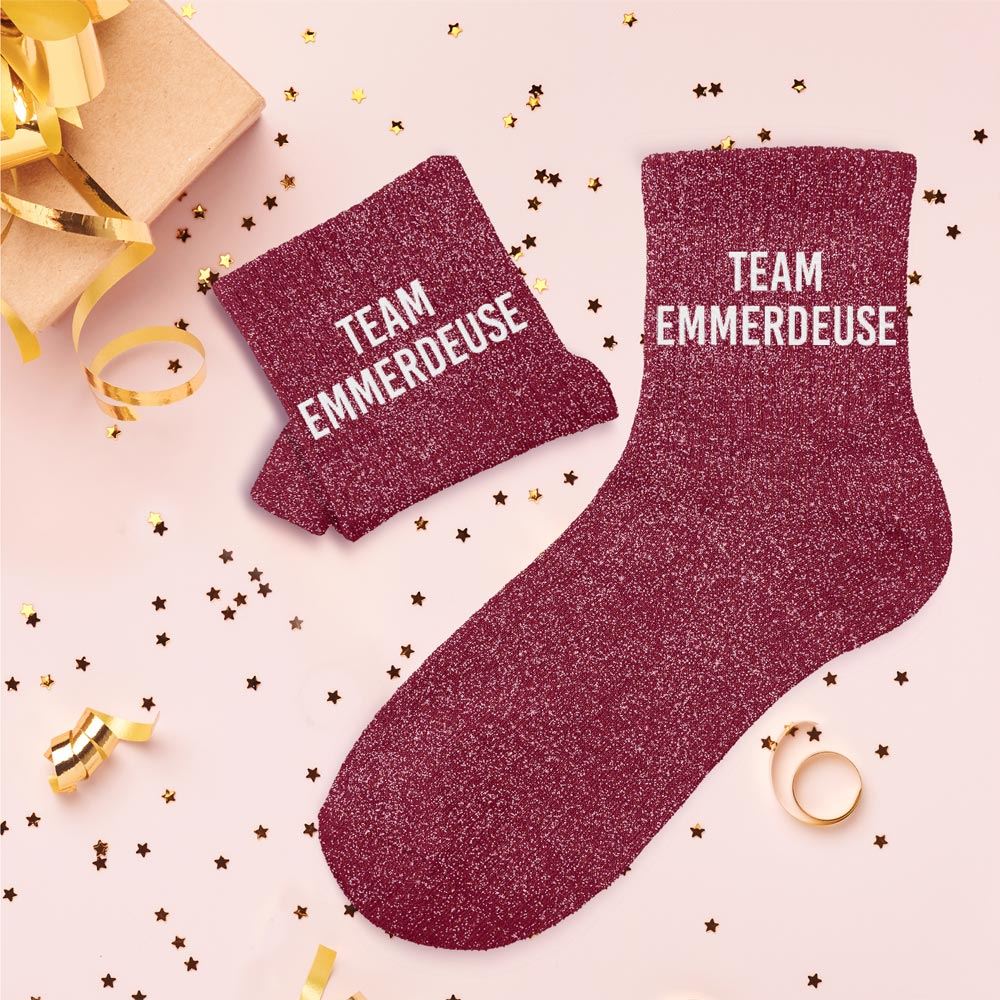 Chaussettes paillettes "TEAM EMMERDEUSE"