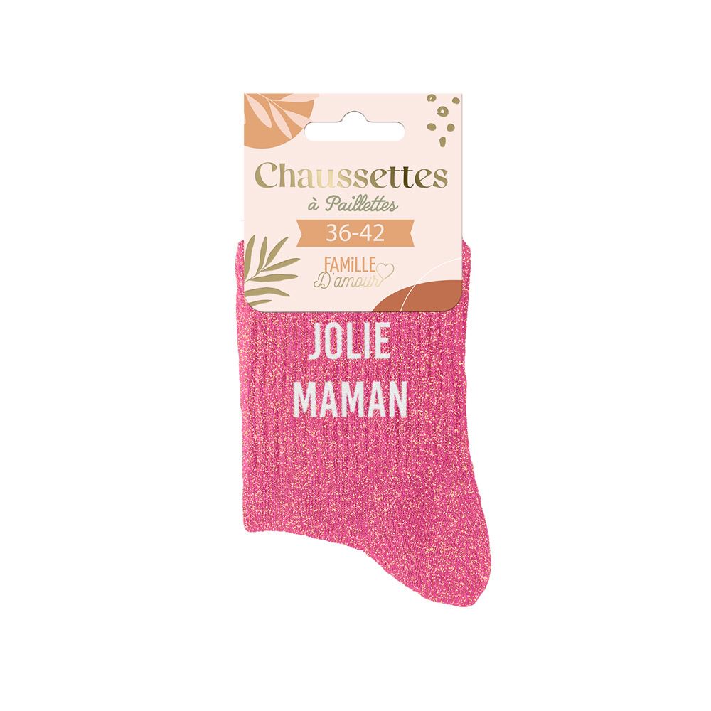 Chaussettes paillettes "jolie maman"