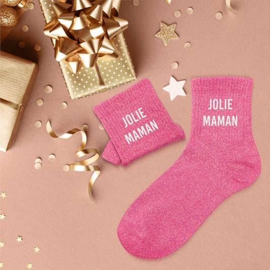 Chaussettes paillettes "jolie maman"